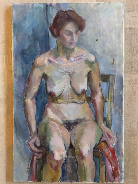 *SOLGT* Vakkert vintage-maleri på lerret fra 1962, signert. Skal innrømme at jeg har hatt dette på lån her hjemme en god stund, rett og slett fordi jeg synes det er så innmari fint! 🩵 Men nå tar jeg det med tilbake til butikken, for det skal jo selges!🙃😊 Kanskje passer det hjemme hos deg også? Mål: 50 x 80 cm. Et par hull i lerretet, se bilde. Pris: 2000 kr. Kjøpe nå med Vipps? Send meg en melding. Må hentes, sendes ikke. 🩵🩵