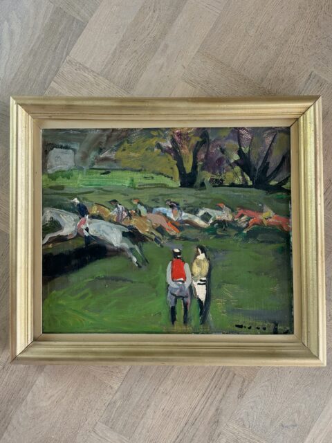 *SOLGT* Spennende 🐎motiv på dette eldre maleriet på plate, engelsk kanskje? Ikke signert. Rammemål 56 x 48 cm. Pris: 1500 kr. Kjøpe nå med Vipps? Send melding. Maleriet må hentes, sendes ikke. Onsdag 14-18
