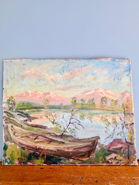 *SOLGT* Vintage landskapsmaleri signert Helmer, lerret på blindramme 75 x 60 cm. Duse, vakre farger og behagelig, rolig motiv. Pris: 1200 kr. Ønsker du å kjøpe dette med Vipps nå og hente i butikk? Send melding. Malerier må hentes, sendes ikke.