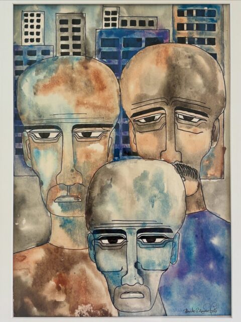 «Arbeidere 2» tusjtegning-akvarell signert Bente Ødegård, 2005 (om jeg leser signaturen rett). Sølvfarget ramme 59 x 46 cm. Pris: 1200 kr. Kjøpe nå med vipps? Send melding. Må hentes. Torsdag 14-18. 

#tidstypisk #tingsomtålertidenstann